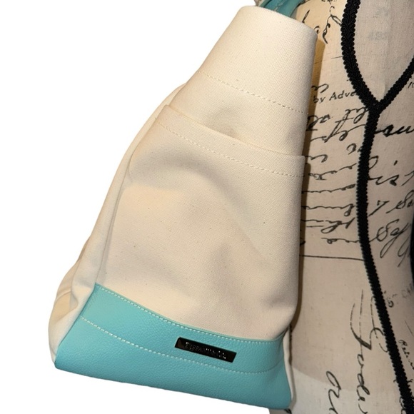 TIFFANY & CO Large Tiffany Blue/Natural Canvas Leather Trim Canvas Tote Bag - Picture 8 of 14